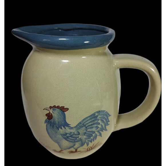 East Texas Pottery Heart & Blue Spongeware Pattern & Unbranded Rooster Pitcher - Picture 6 of 11